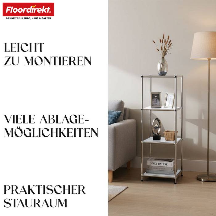 FLOORDIREKT Metallregal Concept Epure MK-005 - Offenes 4-stöckiges Aufbewahrungs- & Ablageregal - Vielseitig einsetzbar - Weiß