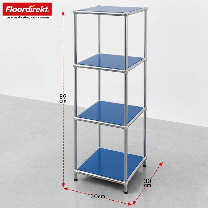 FLOORDIREKT Metallregal Concept Epure MK-005 - Offenes 4-stöckiges Aufbewahrungs- & Ablageregal - Vielseitig einsetzbar - Blau