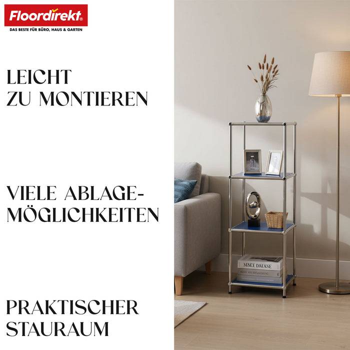 FLOORDIREKT Metallregal Concept Epure MK-005 - Offenes 4-stöckiges Aufbewahrungs- & Ablageregal - Vielseitig einsetzbar - Blau