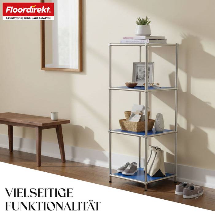 FLOORDIREKT Metallregal Concept Epure MK-005 - Offenes 4-stöckiges Aufbewahrungs- & Ablageregal - Vielseitig einsetzbar - Blau