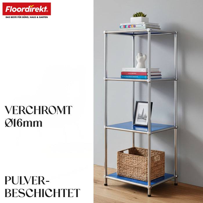FLOORDIREKT Metallregal Concept Epure MK-005 - Offenes 4-stöckiges Aufbewahrungs- & Ablageregal - Vielseitig einsetzbar - Blau