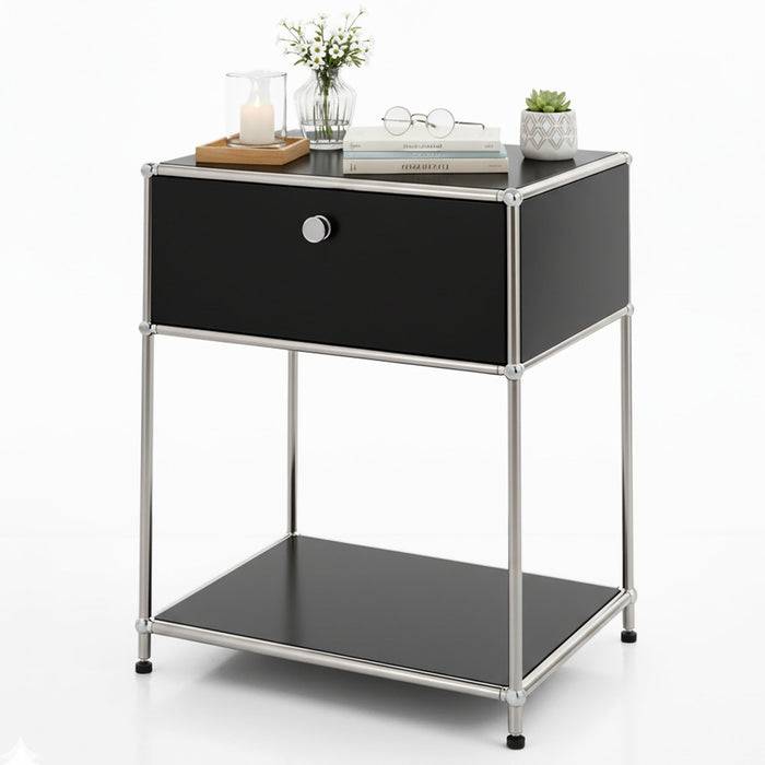 FLOORDIREKT Metallregal Concept Epure MK-139 - Beistell- & Aufbewahrungsregal mit Schublade - Langlebig & robust - Schwarz