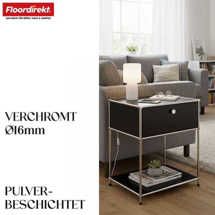 FLOORDIREKT Metallregal Concept Epure MK-139 - Beistell- & Aufbewahrungsregal mit Schublade - Langlebig & robust - Schwarz