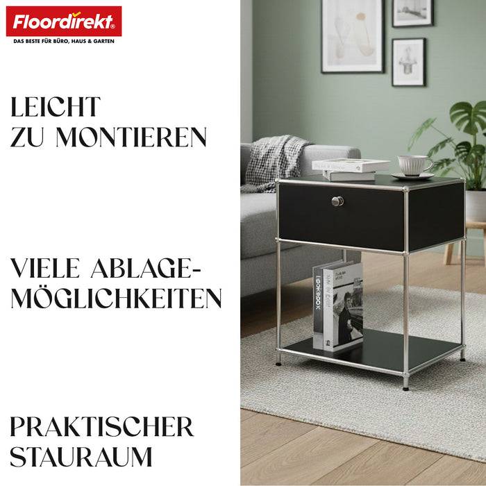 FLOORDIREKT Metallregal Concept Epure MK-139 - Beistell- & Aufbewahrungsregal mit Schublade - Langlebig & robust - Schwarz