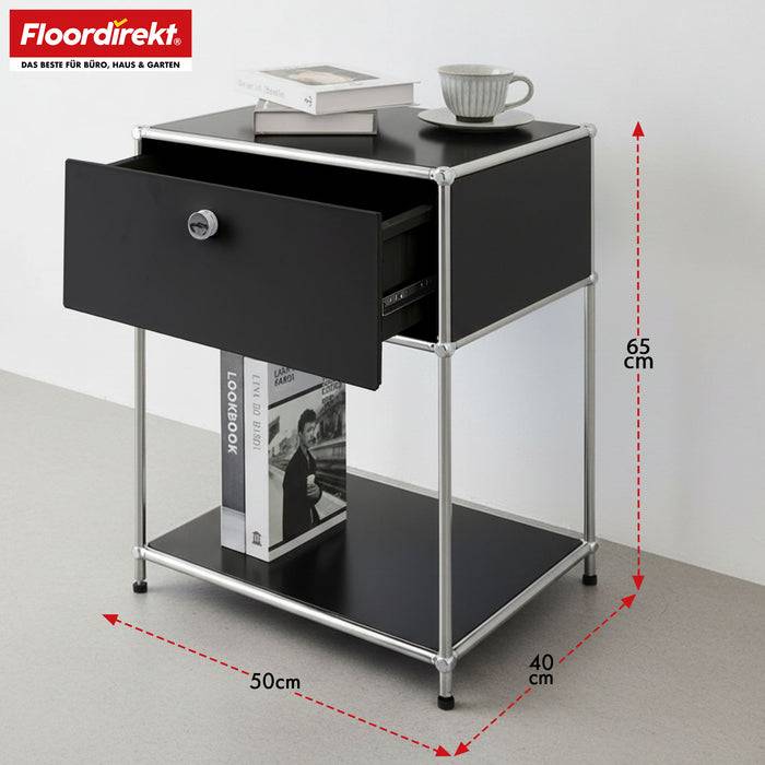 FLOORDIREKT Metallregal Concept Epure MK-139 - Beistell- & Aufbewahrungsregal mit Schublade - Langlebig & robust - Schwarz