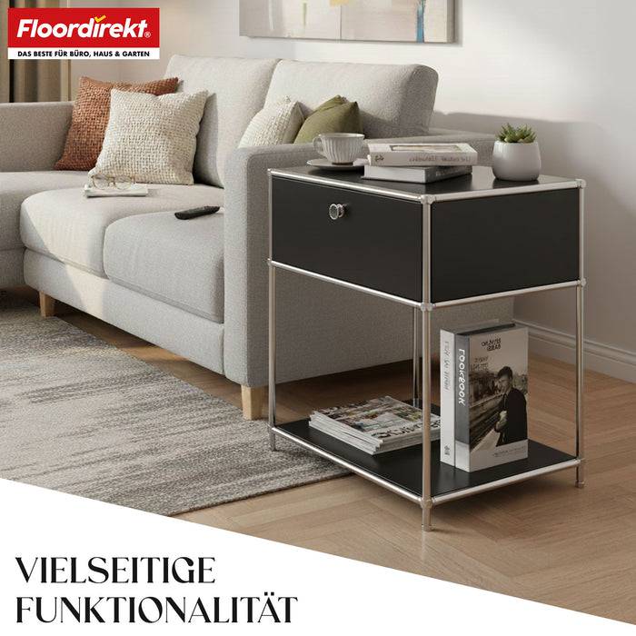 FLOORDIREKT Metallregal Concept Epure MK-139 - Beistell- & Aufbewahrungsregal mit Schublade - Langlebig & robust - Schwarz