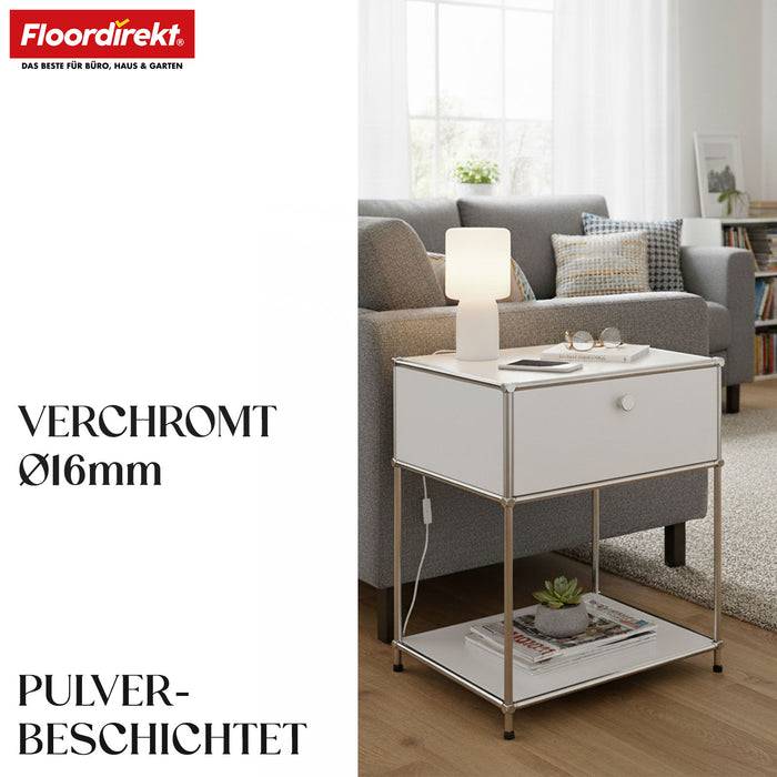 FLOORDIREKT Metallregal Concept Epure MK-139 - Beistell- & Aufbewahrungsregal mit Schublade - Langlebig & robust - Weiß