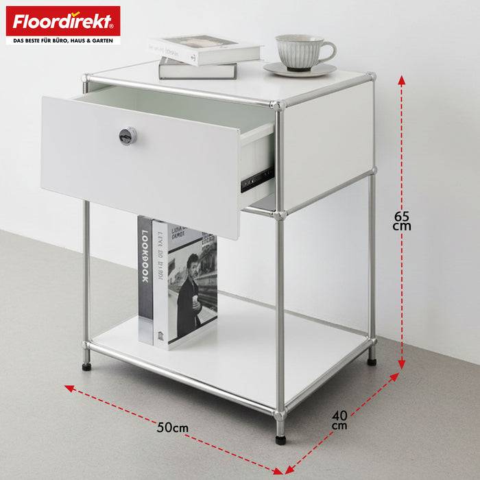 FLOORDIREKT Metallregal Concept Epure MK-139 - Beistell- & Aufbewahrungsregal mit Schublade - Langlebig & robust - Weiß