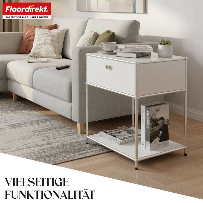 FLOORDIREKT Metallregal Concept Epure MK-139 - Beistell- & Aufbewahrungsregal mit Schublade - Langlebig & robust - Weiß