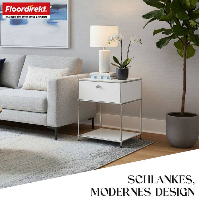 FLOORDIREKT Metallregal Concept Epure MK-139 - Beistell- & Aufbewahrungsregal mit Schublade - Langlebig & robust - Weiß