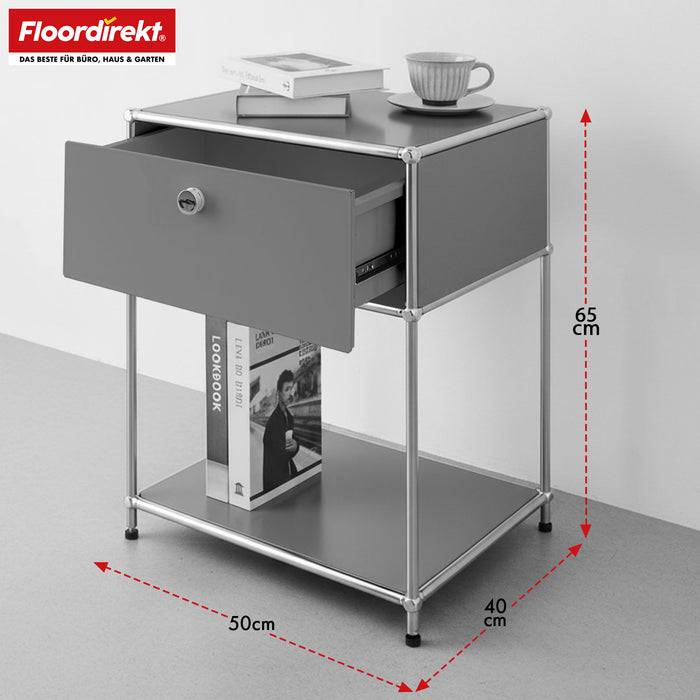 FLOORDIREKT Metallregal Concept Epure MK-139 - Beistell- & Aufbewahrungsregal mit Schublade - Langlebig & robust - Grau