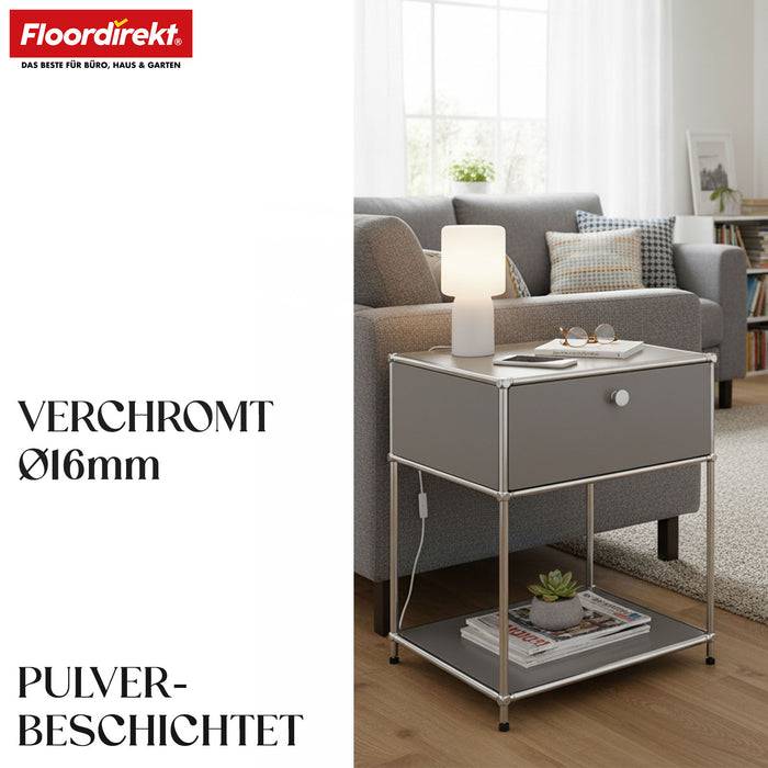 FLOORDIREKT Metallregal Concept Epure MK-139 - Beistell- & Aufbewahrungsregal mit Schublade - Langlebig & robust - Grau
