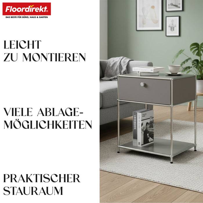 FLOORDIREKT Metallregal Concept Epure MK-139 - Beistell- & Aufbewahrungsregal mit Schublade - Langlebig & robust - Grau