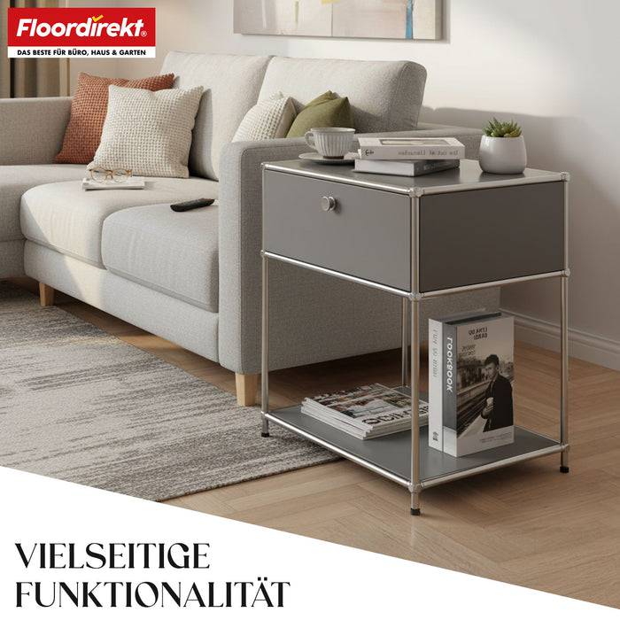 FLOORDIREKT Metallregal Concept Epure MK-139 - Beistell- & Aufbewahrungsregal mit Schublade - Langlebig & robust - Grau