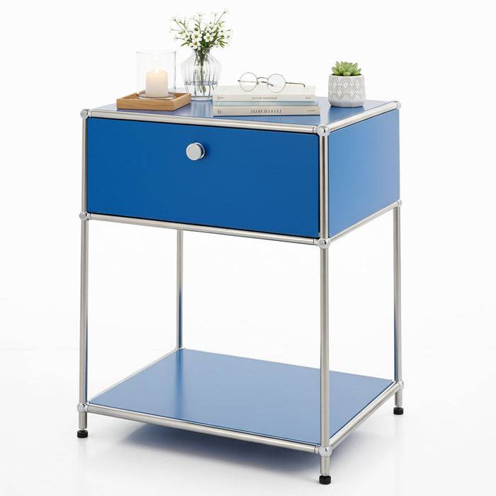 FLOORDIREKT Metallregal Concept Epure MK-139 - Beistell- & Aufbewahrungsregal mit Schublade - Langlebig & robust - Blau