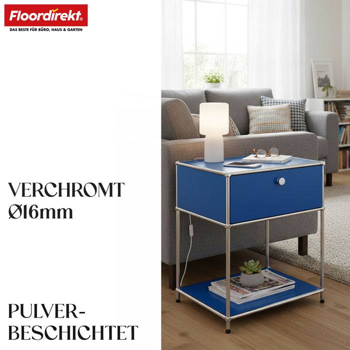 FLOORDIREKT Metallregal Concept Epure MK-139 - Beistell- & Aufbewahrungsregal mit Schublade - Langlebig & robust - Blau