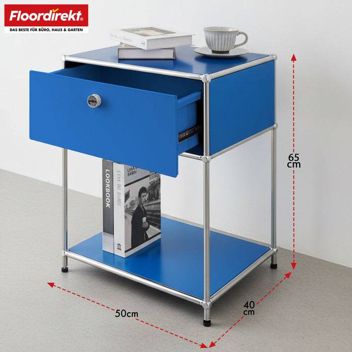 FLOORDIREKT Metallregal Concept Epure MK-139 - Beistell- & Aufbewahrungsregal mit Schublade - Langlebig & robust - Blau
