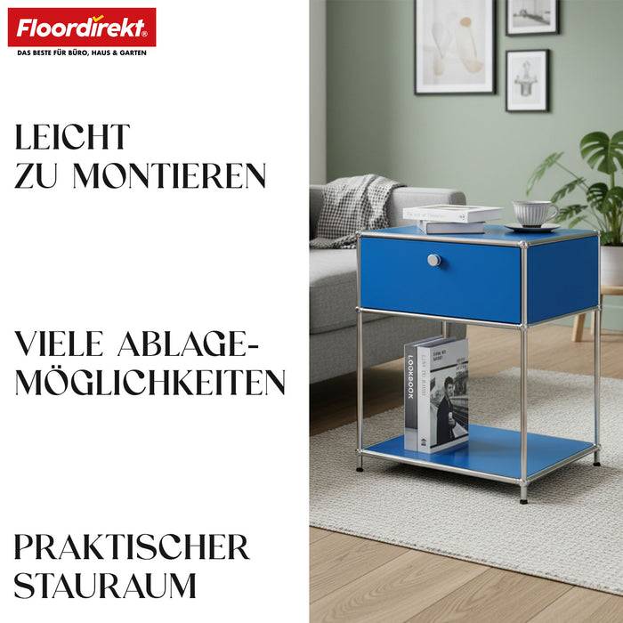 FLOORDIREKT Metallregal Concept Epure MK-139 - Beistell- & Aufbewahrungsregal mit Schublade - Langlebig & robust - Blau