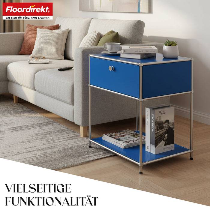 FLOORDIREKT Metallregal Concept Epure MK-139 - Beistell- & Aufbewahrungsregal mit Schublade - Langlebig & robust - Blau