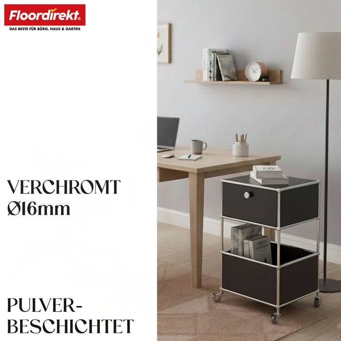 FLOORDIREKT Metallregal Concept Epure MK-145 - Beistell- & Aufbewahrungsregal mit Schublade - Mit Rollen - Schwarz