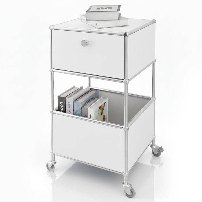 FLOORDIREKT Metallregal Concept Epure MK-145 - Beistell- & Aufbewahrungsregal mit Schublade - Mit Rollen - Weiß