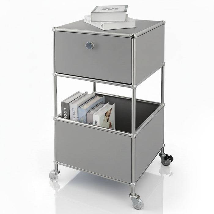 FLOORDIREKT Metallregal Concept Epure MK-145 - Beistell- & Aufbewahrungsregal mit Schublade - Mit Rollen - Grau
