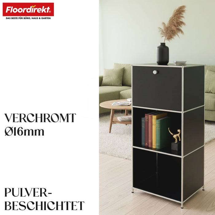 FLOORDIREKT Metallregal Concept Epure MK-107 - Beistell- & Aufbewahrungsregal mit verschließbaren Fächern - Vielseitig einsetzbar - Schwarz