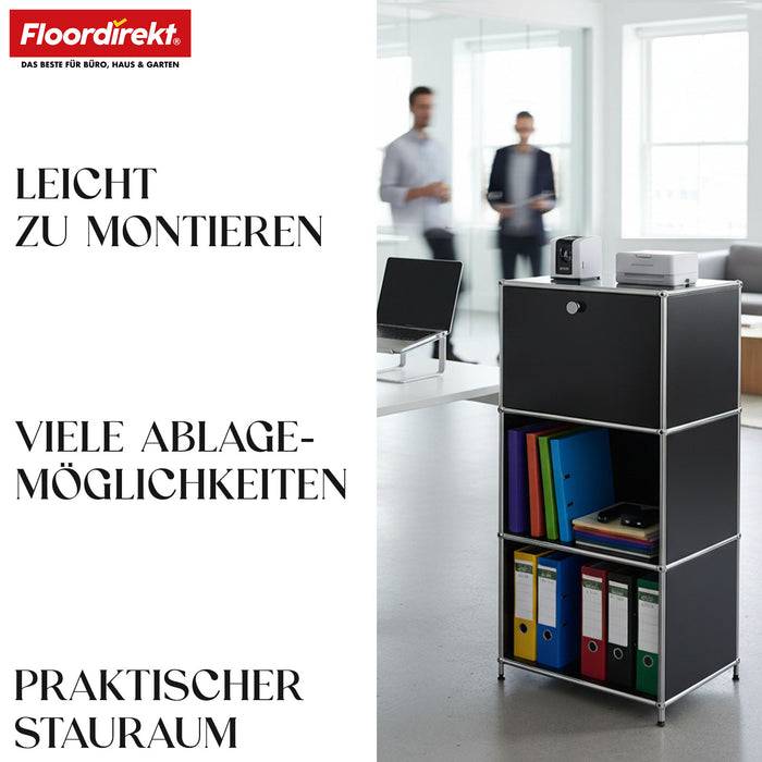 FLOORDIREKT Metallregal Concept Epure MK-107 - Beistell- & Aufbewahrungsregal mit verschließbaren Fächern - Vielseitig einsetzbar - Schwarz