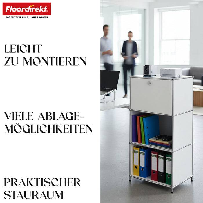 FLOORDIREKT Metallregal Concept Epure MK-107 - Beistell- & Aufbewahrungsregal mit verschließbaren Fächern - Vielseitig einsetzbar - Weiß
