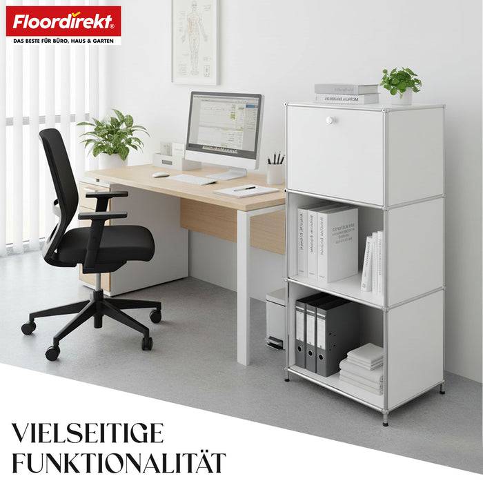 FLOORDIREKT Metallregal Concept Epure MK-107 - Beistell- & Aufbewahrungsregal mit verschließbaren Fächern - Vielseitig einsetzbar - Weiß