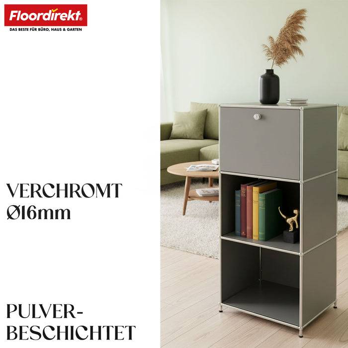 FLOORDIREKT Metallregal Concept Epure MK-107 - Beistell- & Aufbewahrungsregal mit verschließbaren Fächern - Vielseitig einsetzbar - Grau