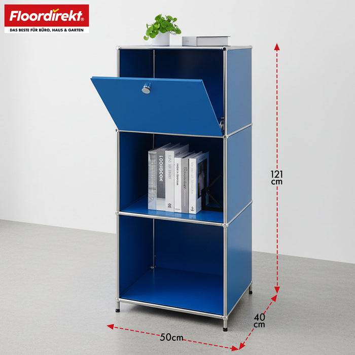 FLOORDIREKT Metallregal Concept Epure MK-107 - Beistell- & Aufbewahrungsregal mit verschließbaren Fächern - Vielseitig einsetzbar - Blau