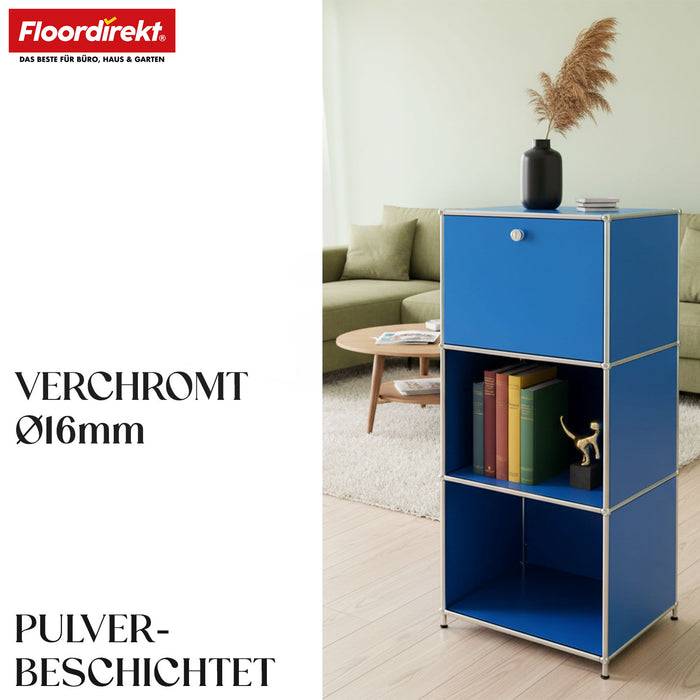 FLOORDIREKT Metallregal Concept Epure MK-107 - Beistell- & Aufbewahrungsregal mit verschließbaren Fächern - Vielseitig einsetzbar - Blau