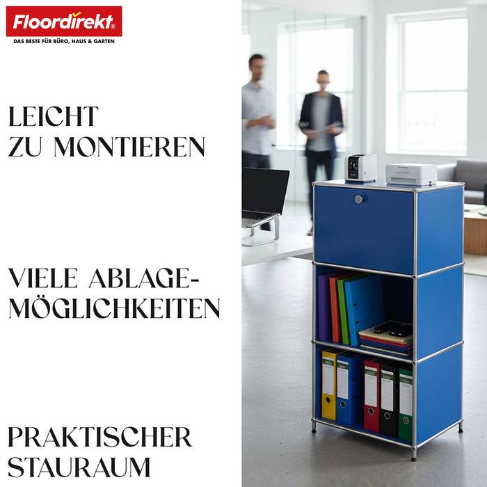 FLOORDIREKT Metallregal Concept Epure MK-107 - Beistell- & Aufbewahrungsregal mit verschließbaren Fächern - Vielseitig einsetzbar - Blau