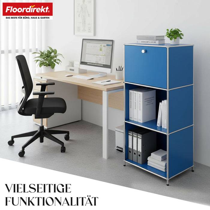 FLOORDIREKT Metallregal Concept Epure MK-107 - Beistell- & Aufbewahrungsregal mit verschließbaren Fächern - Vielseitig einsetzbar - Blau