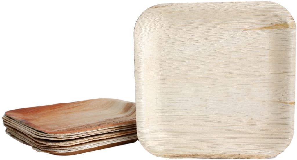 100x viereckiger Teller aus Palmblatt Größe 20x20