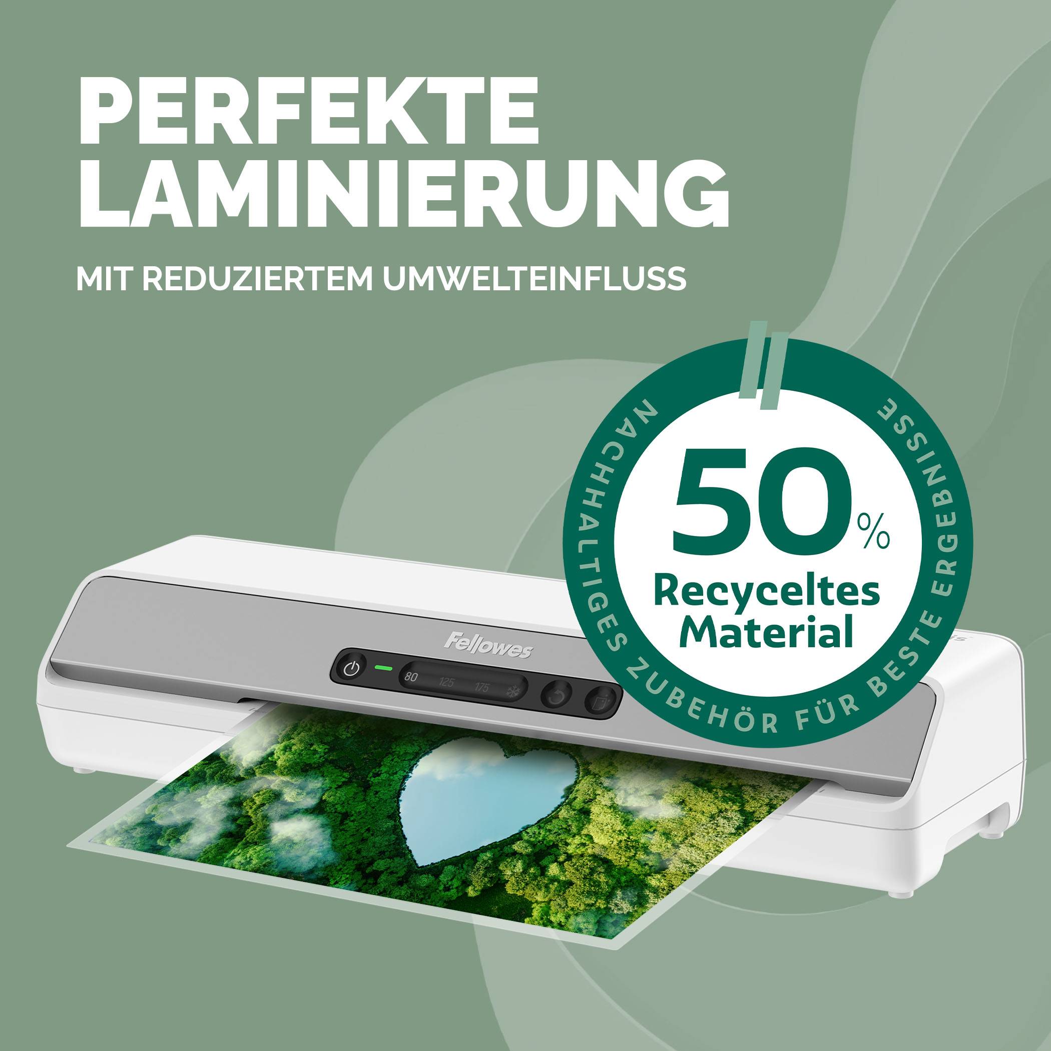 Fellowes A4 Laminierfolien – 100 Stück, 75/80 Mikron, Matt – 50% Recyclingant...