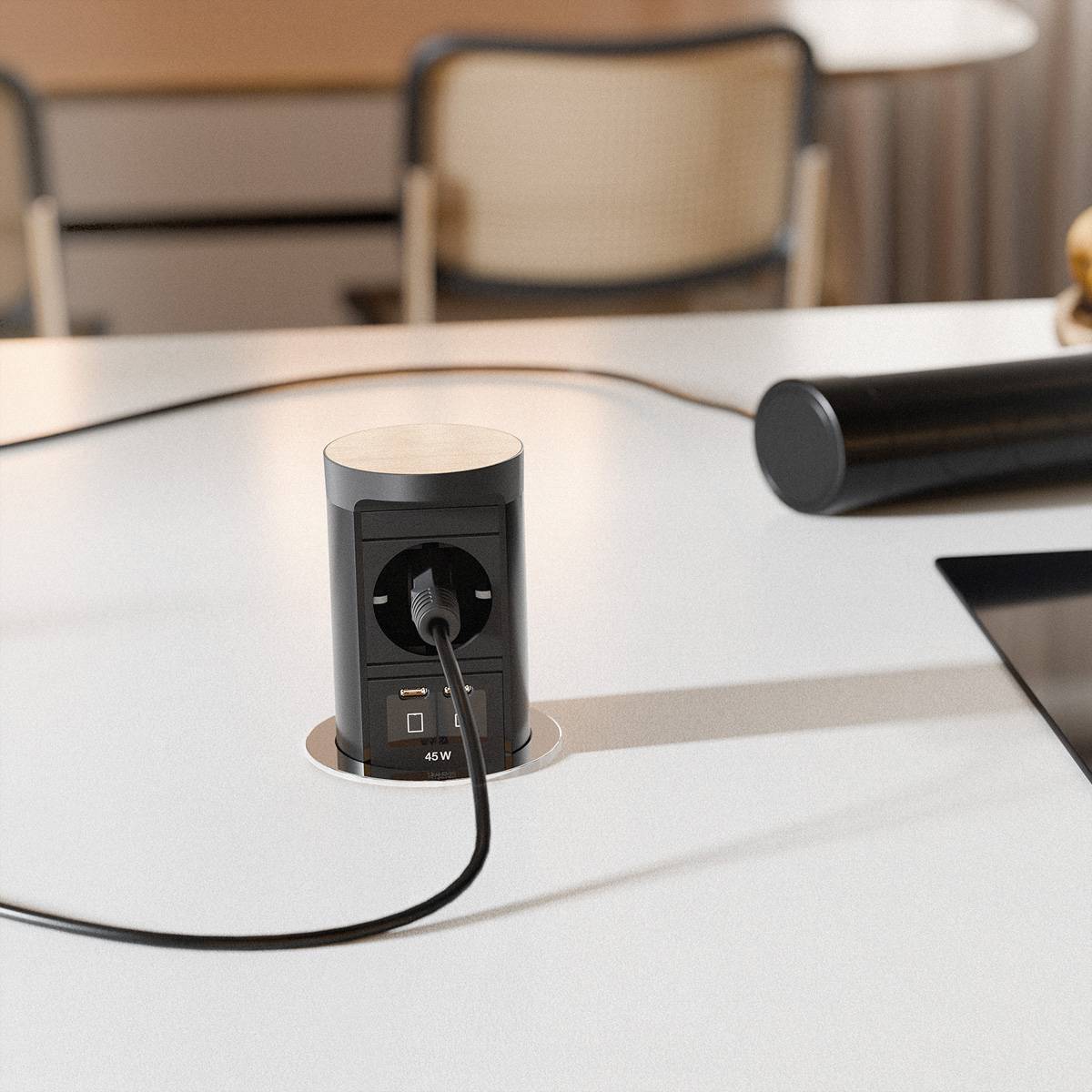 BACHMANN ELEVATOR2 1xCEE7/3 1xUSB C/C45W, Edelstahl-Optik 2,0 m AEH