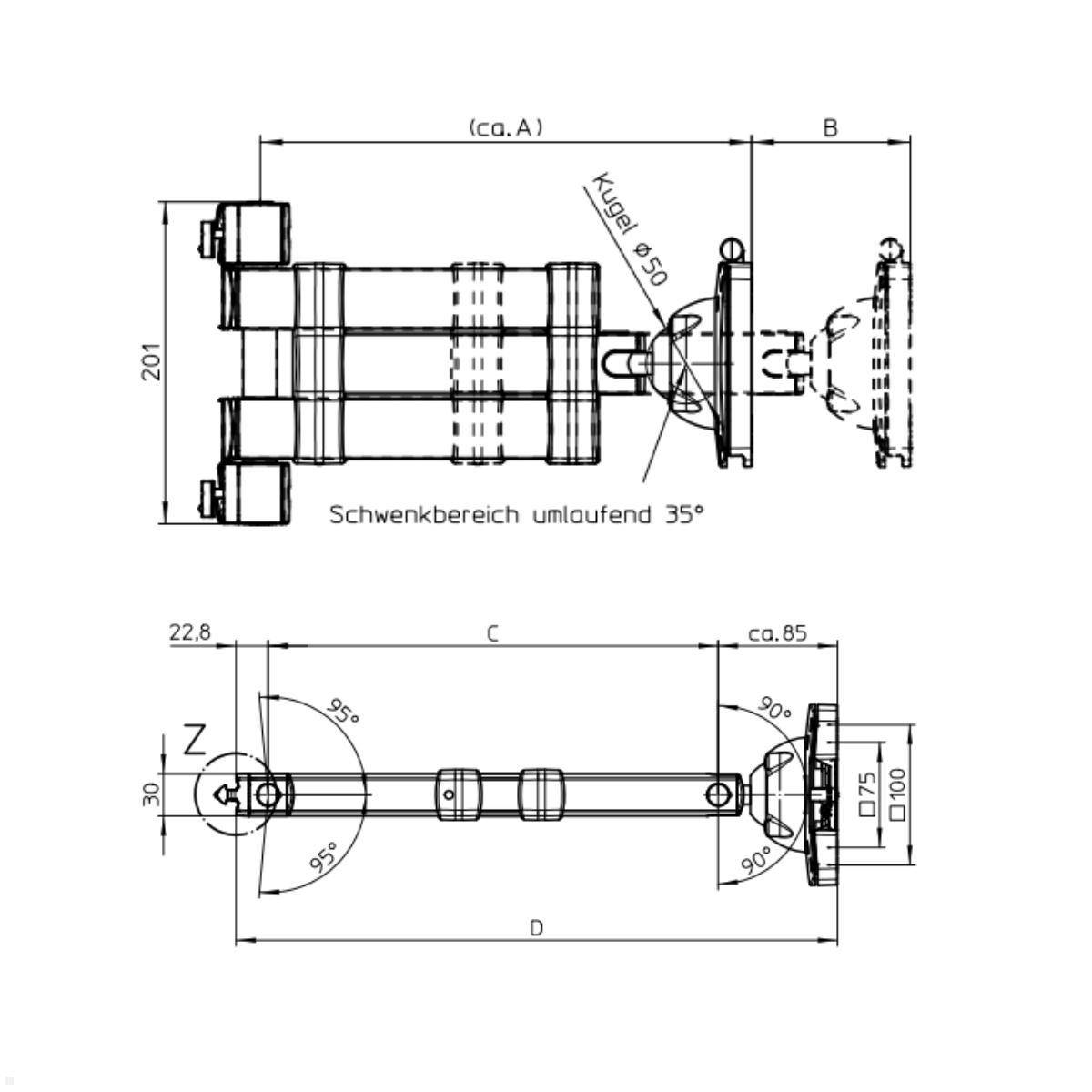 Novus TFC Monitorhalter für Alu-Profil Teleskoparm 476-724 mm (969+3049+001)