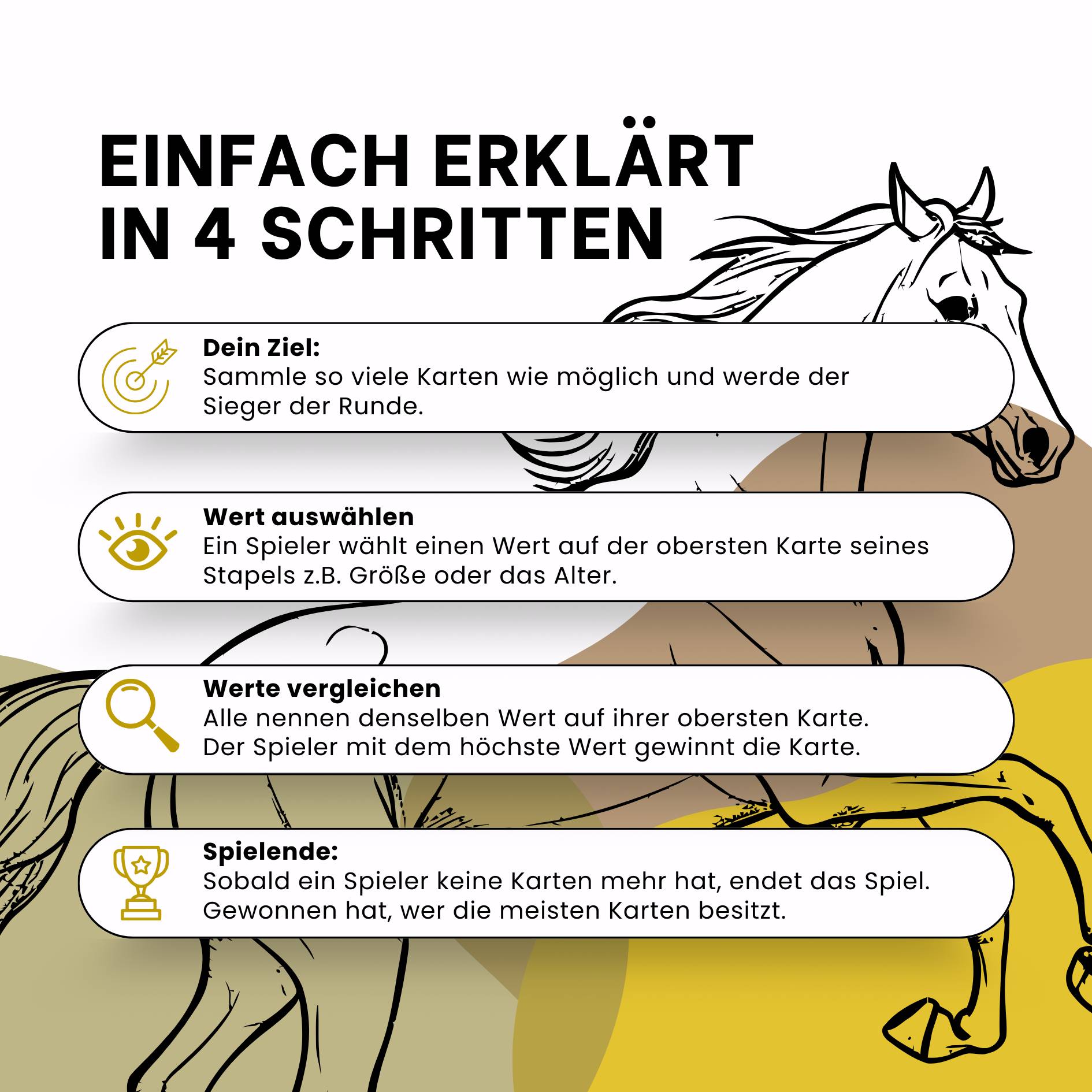 Kartenspiel Trumpfstars Pferde und Ponys 3 in 1 Quartettspiel ab 6 Jahren für 2+ Spieler