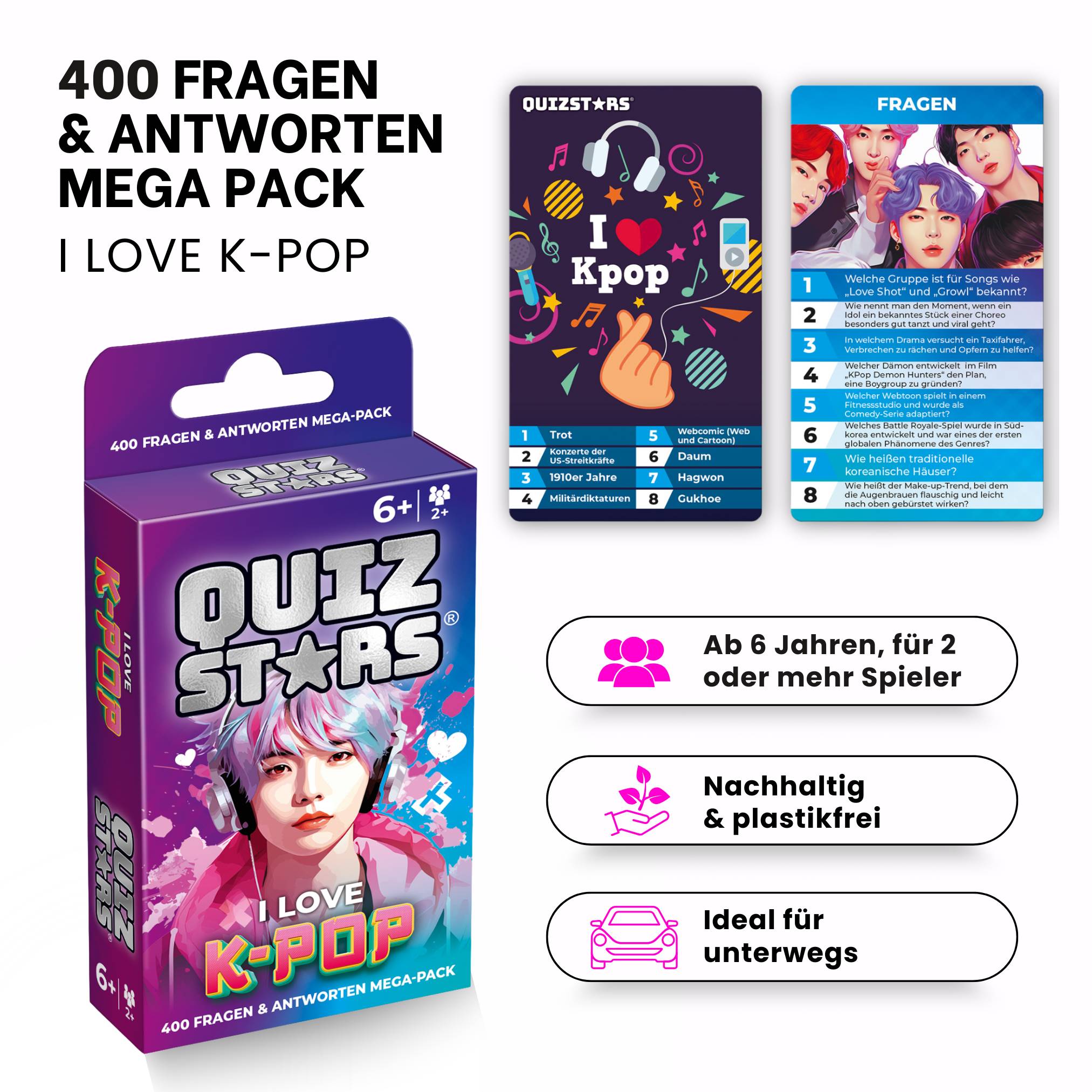 Quizstars I love K-POP 400 Fragen Antworten Quiz Spiel Kinder ab 6 Jahren