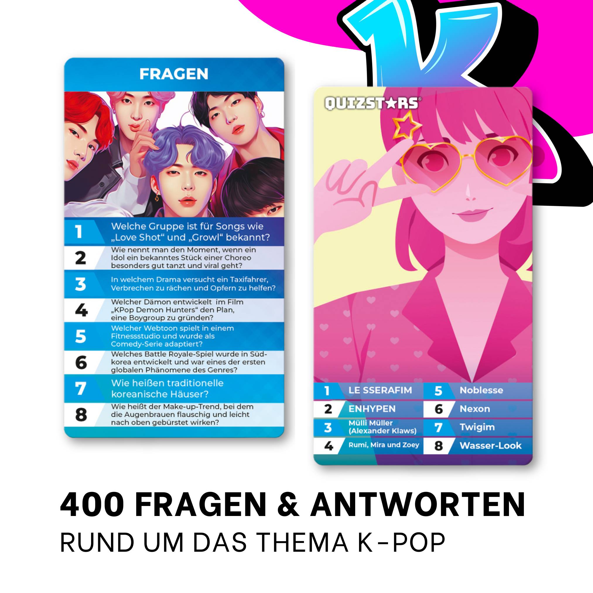 Quizstars I love K-POP 400 Fragen Antworten Quiz Spiel Kinder ab 6 Jahren
