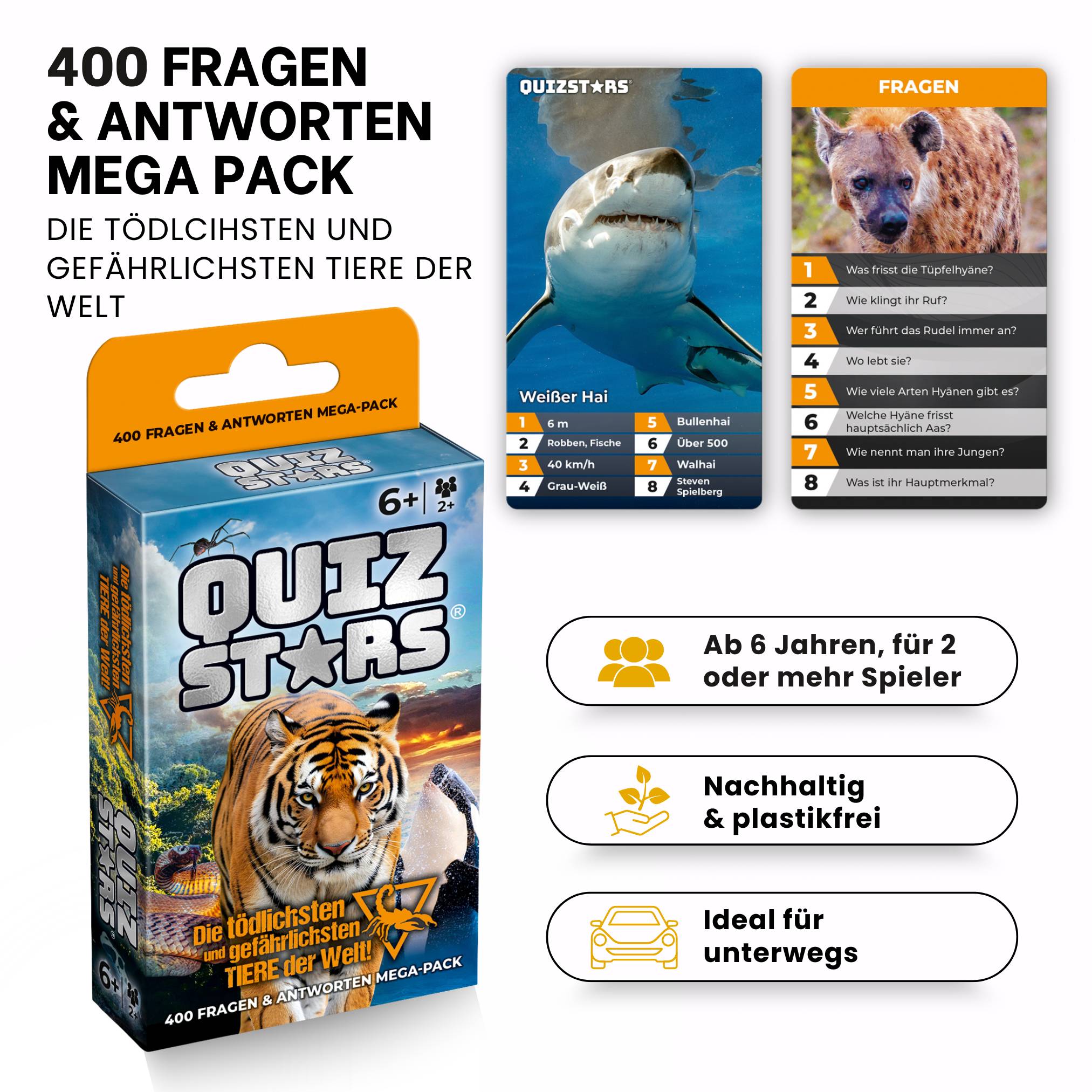 Quizstars Kartenspiel Die tödlichsten und gefährlichsten Tiere der Welt Quizspiel ab 6 Jahren