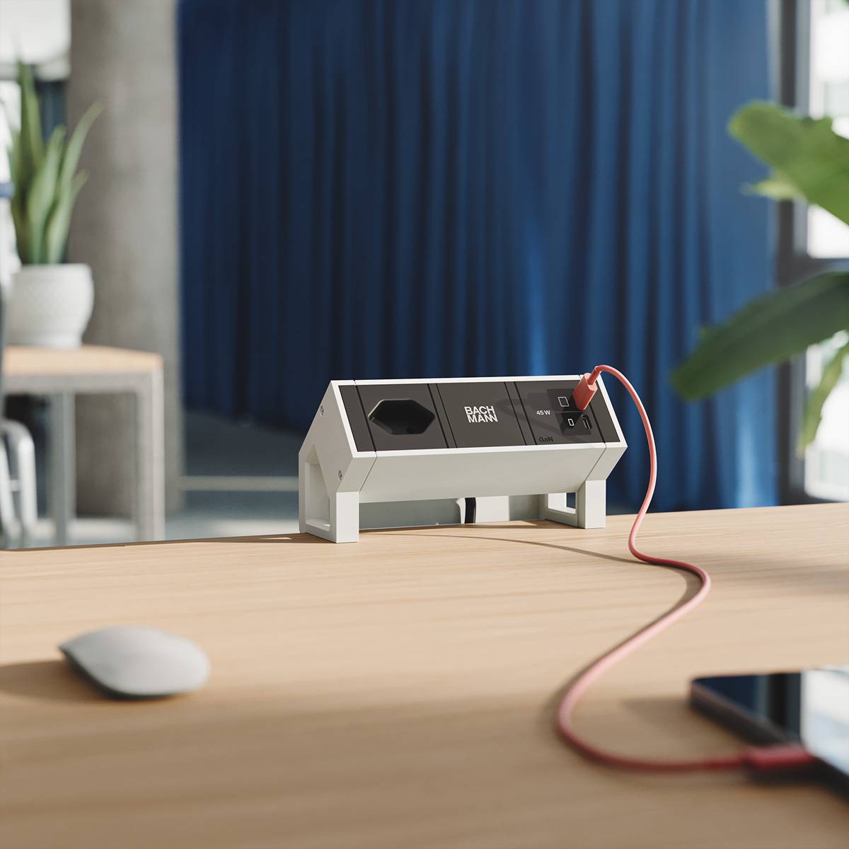 BACHMANN DESK2 1xCH 90° 1xUSB C/C 45W, L=0,2m RAL9010