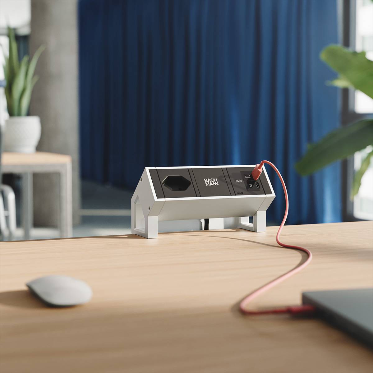 BACHMANN DESK2 1xCH 90° 1xUSB C/C 65W, L=0,2m INOX