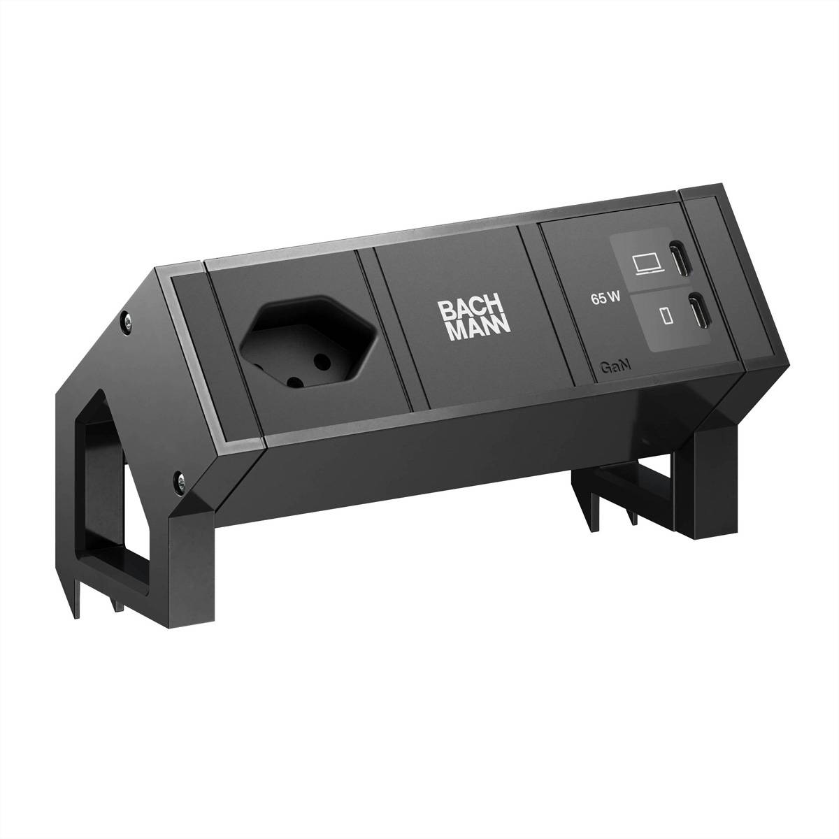 BACHMANN DESK2 1xCH 90° 1xUSB C/C 65W, L=0,2m RAL9005