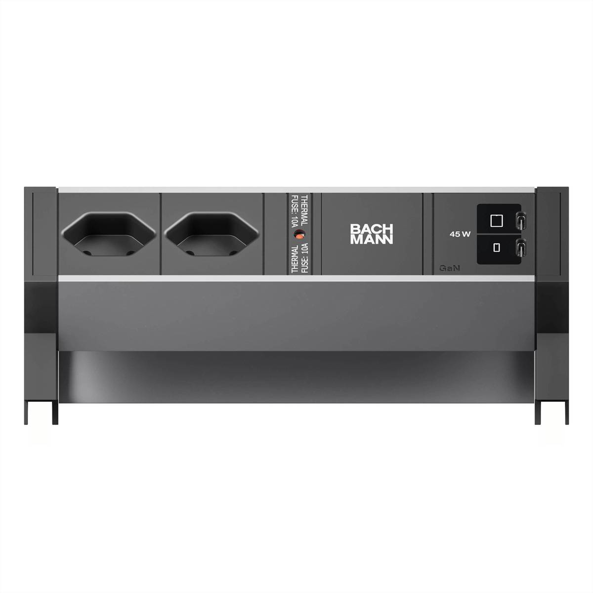 BACHMANN DESK2 ALU BLACK 2xCH 90°, 1xUSB C/C45W L=0,2m