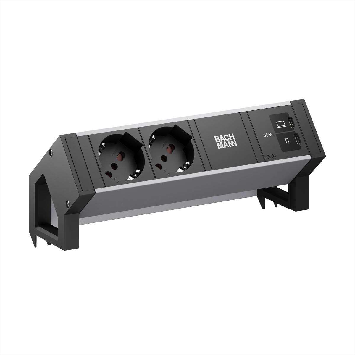 BACHMANN DESK2 ALU BLACK 2xP40, 1xUSB C/C 65W L=0,2m