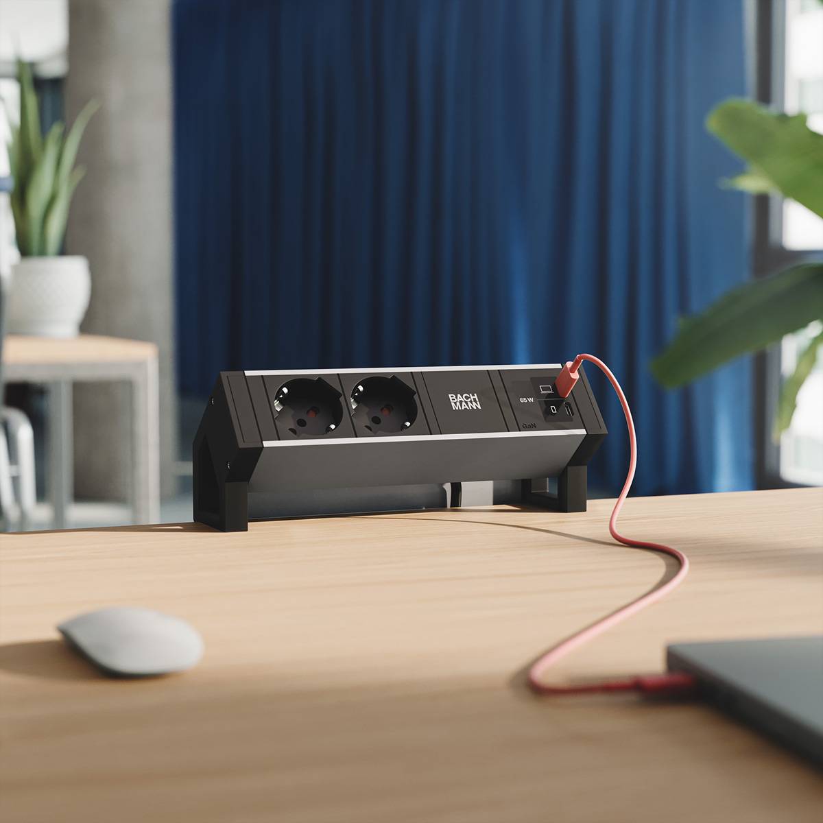 BACHMANN DESK2 ALU BLACK 2xP40, 1xUSB C/C 65W L=0,2m