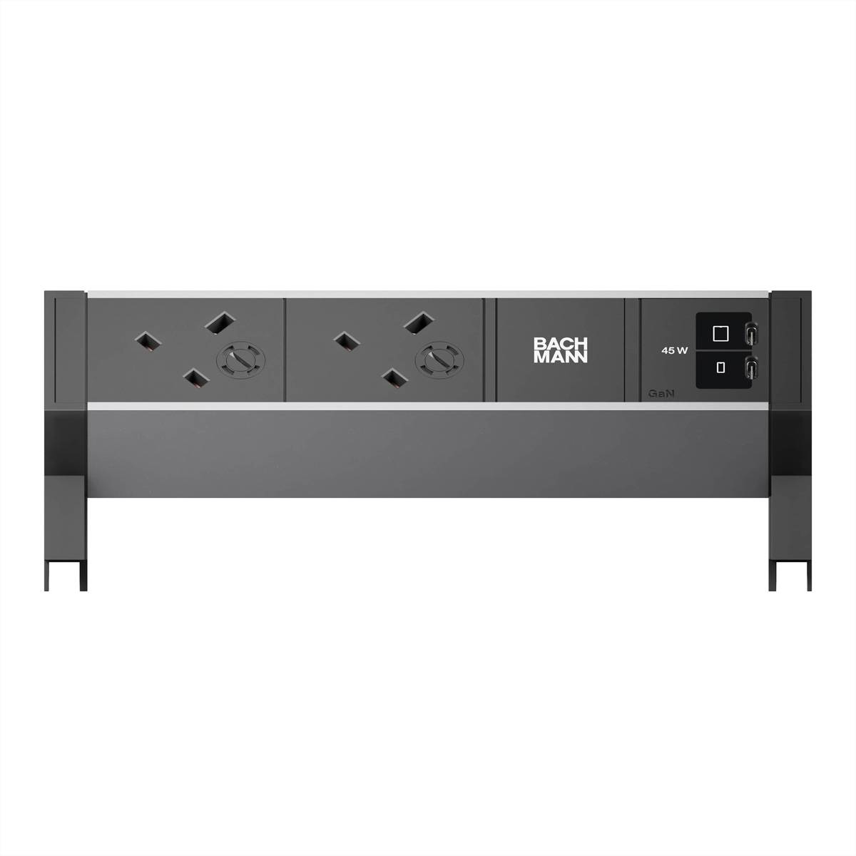 BACHMANN DESK2 ALU BLACK 2xUK, 1xUSB C/C 45W L=0,2m